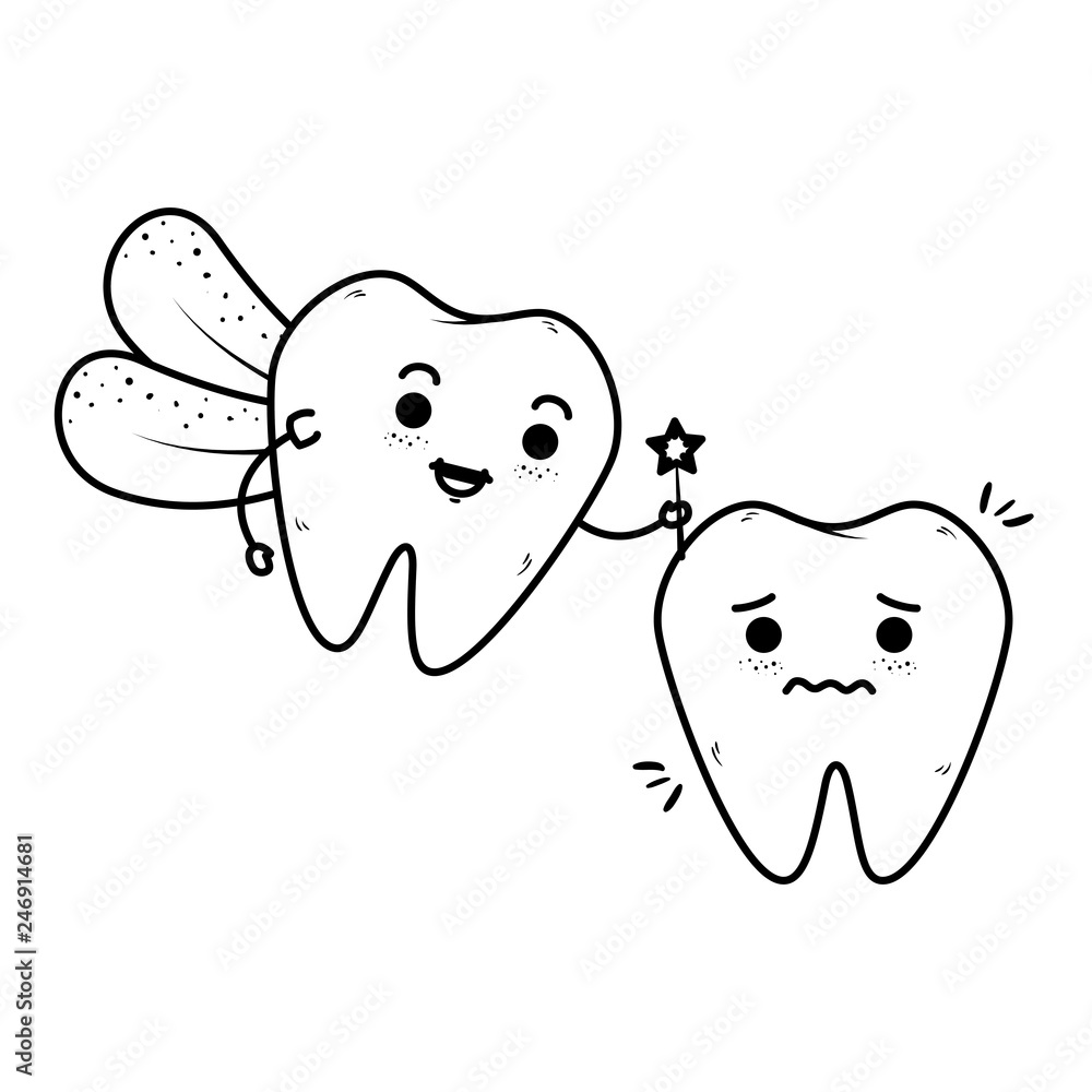 comic teeth couple with fairy kawaii characters comic teeth couple with fairy kawaii characters