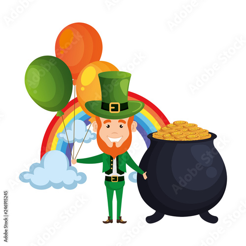 leprechaun with cauldron and rainbow