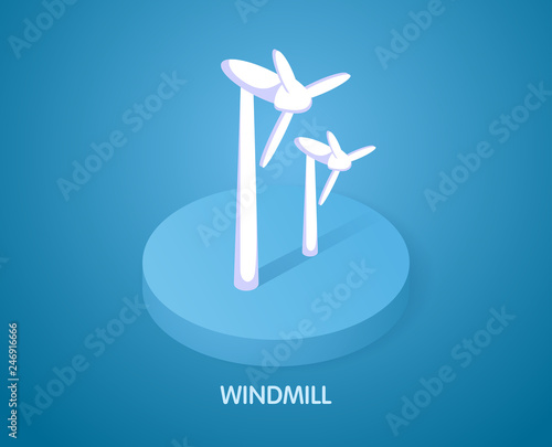 Windmill isometric icon. Vector illustration. 3d concept