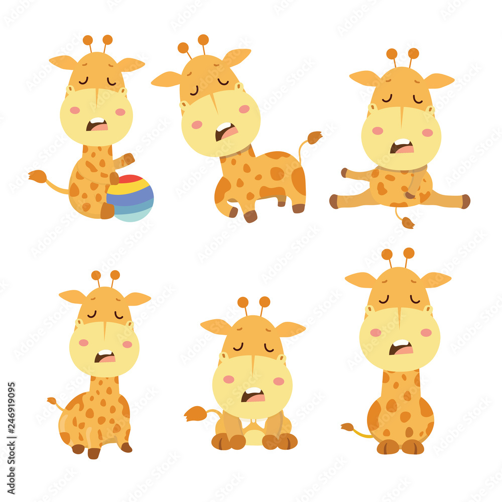 Set of giraffe in different actions illustration.. Set of giraffe in different actions illustration..