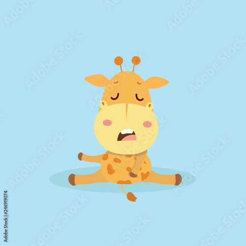 Cute giraffe cartoon on pastel background.