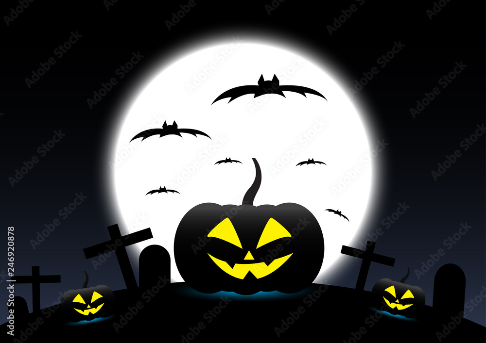 Halloween pumpkins on Moon background, vector