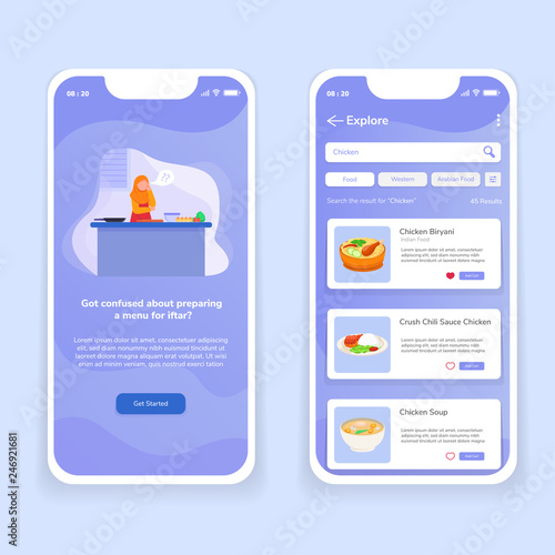 Iftar Mobile App UI Illustration Food Order Delivery Vector Template Onboard