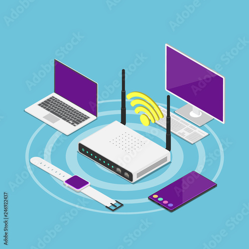 Isometric electronic devices connected to a Wi–Fi router