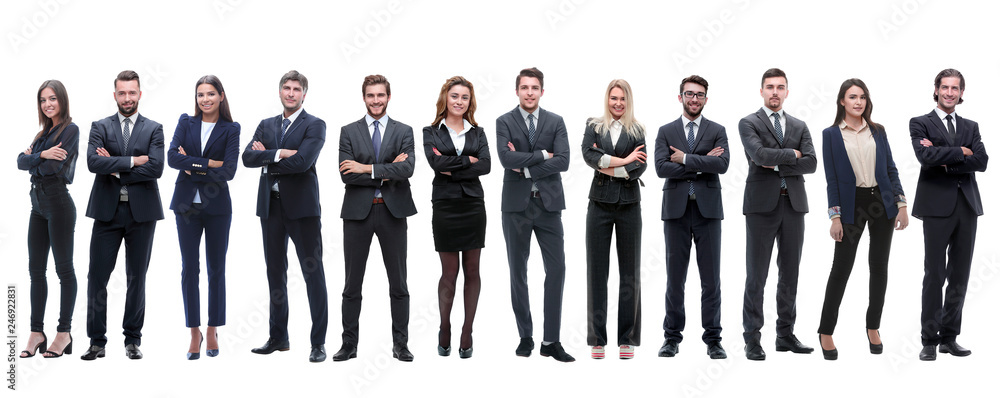 group of successful employees standing in a row