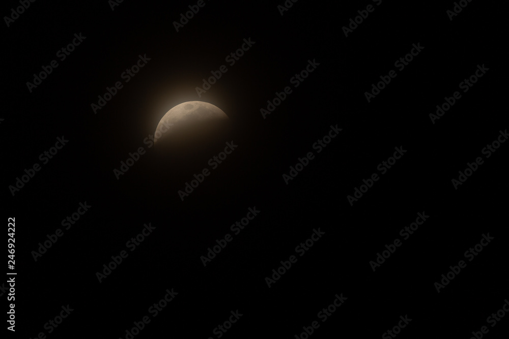 Full Lunar Eclipse in January 2019 is pictured in various stages of the