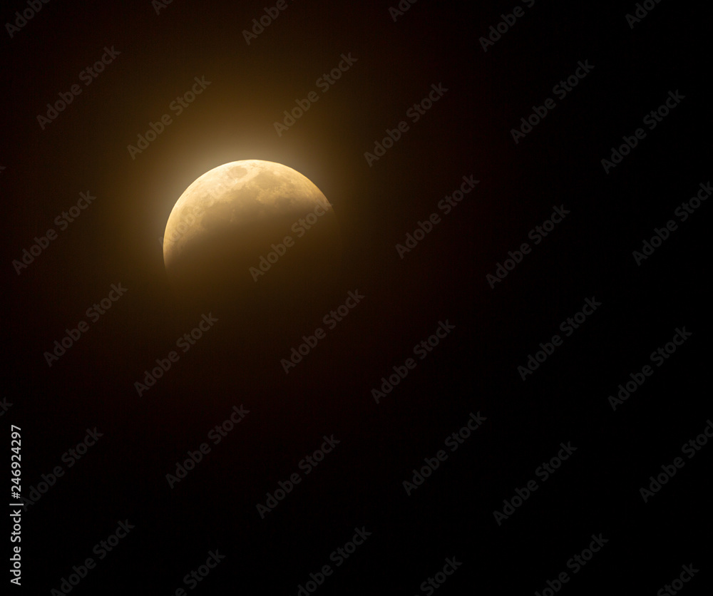 Full Lunar Eclipse in January 2019 is pictured in various stages of the