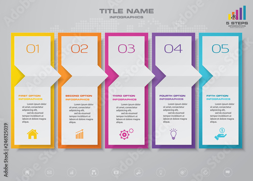 5 steps timeline infographic element. 5 steps infographic, vector banner can be used for workflow layout, diagram,presentation, education or any number option. EPS10.