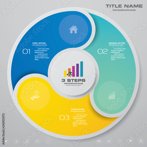 3 steps cycle chart infographics elements. EPS 10.
