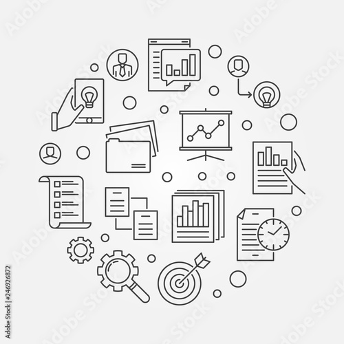 Project planning vector round concept minimal illustration in thin line style