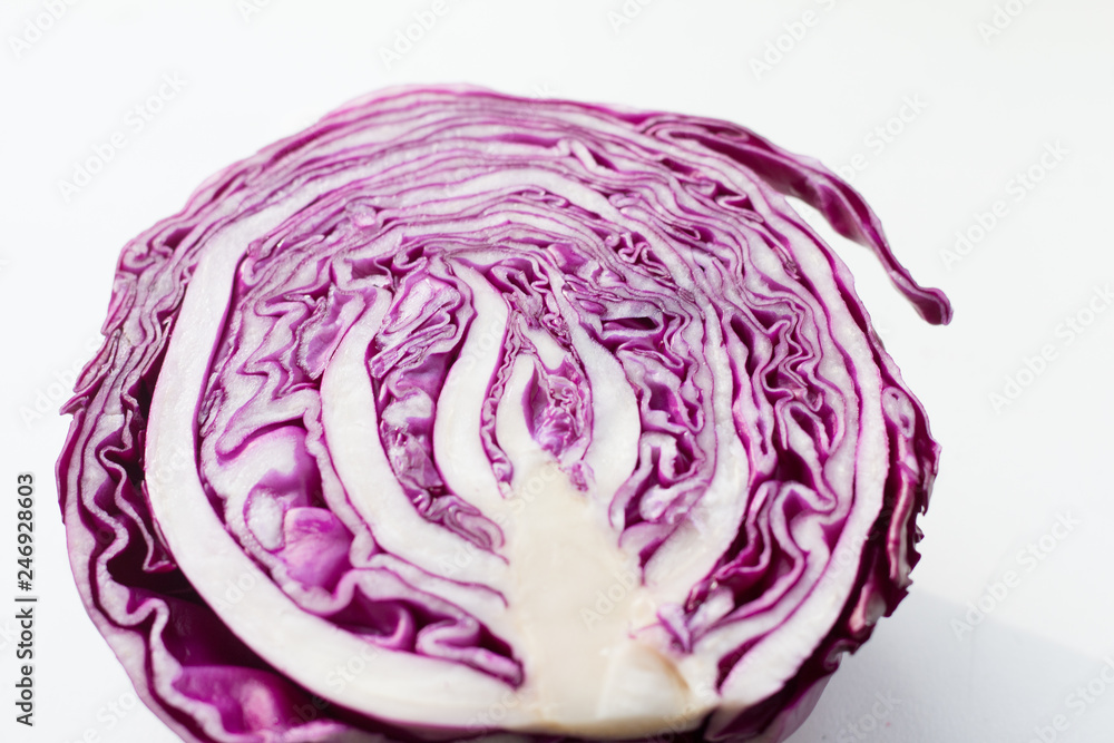 Red cabbage in a section. Cabbage on a white background. Red cabbage in a section. Cabbage on a white background.