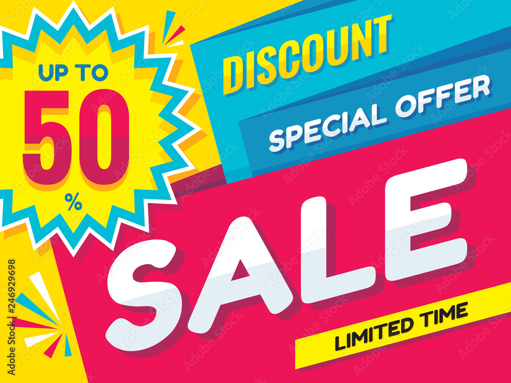 Sale - vector creative banner illustration. Abstract concept discount up to 50% promotion layout. Graphic design poster. 