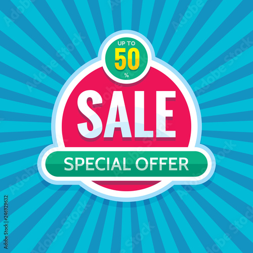 Sale - creative banner vector illustration. Abstract concept discount 50% promotion layout. Special offer sticker. Graphic design elements. 