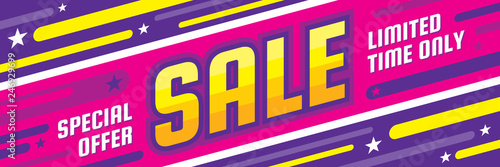 Sale discount - concept horizontal banner vector illustration. Special offer abstract layout. Limited time only. Graphic design poster. 