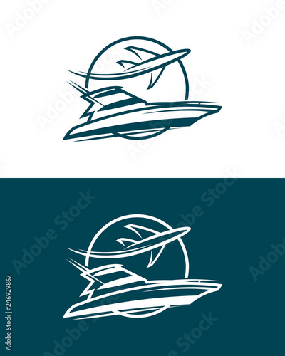 Plane and boat in circle - vector icon photo