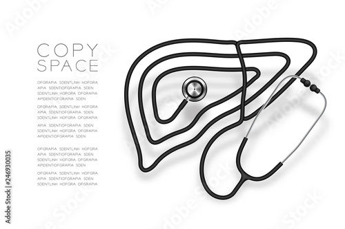 Liver shape made from Stethoscope cable black color and Medical Science Organ concept design illustration isolated on white background, with copy space vector eps 10