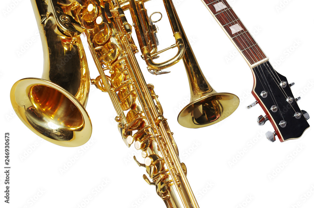 Naklejka premium Trumpet, Saxophone and Electric Guitar