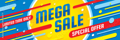Mega sale discount - vector layout concept illustration. Abstract horizontal advertising promotion banner. Creative background. Special offer. Graphic design elements. 