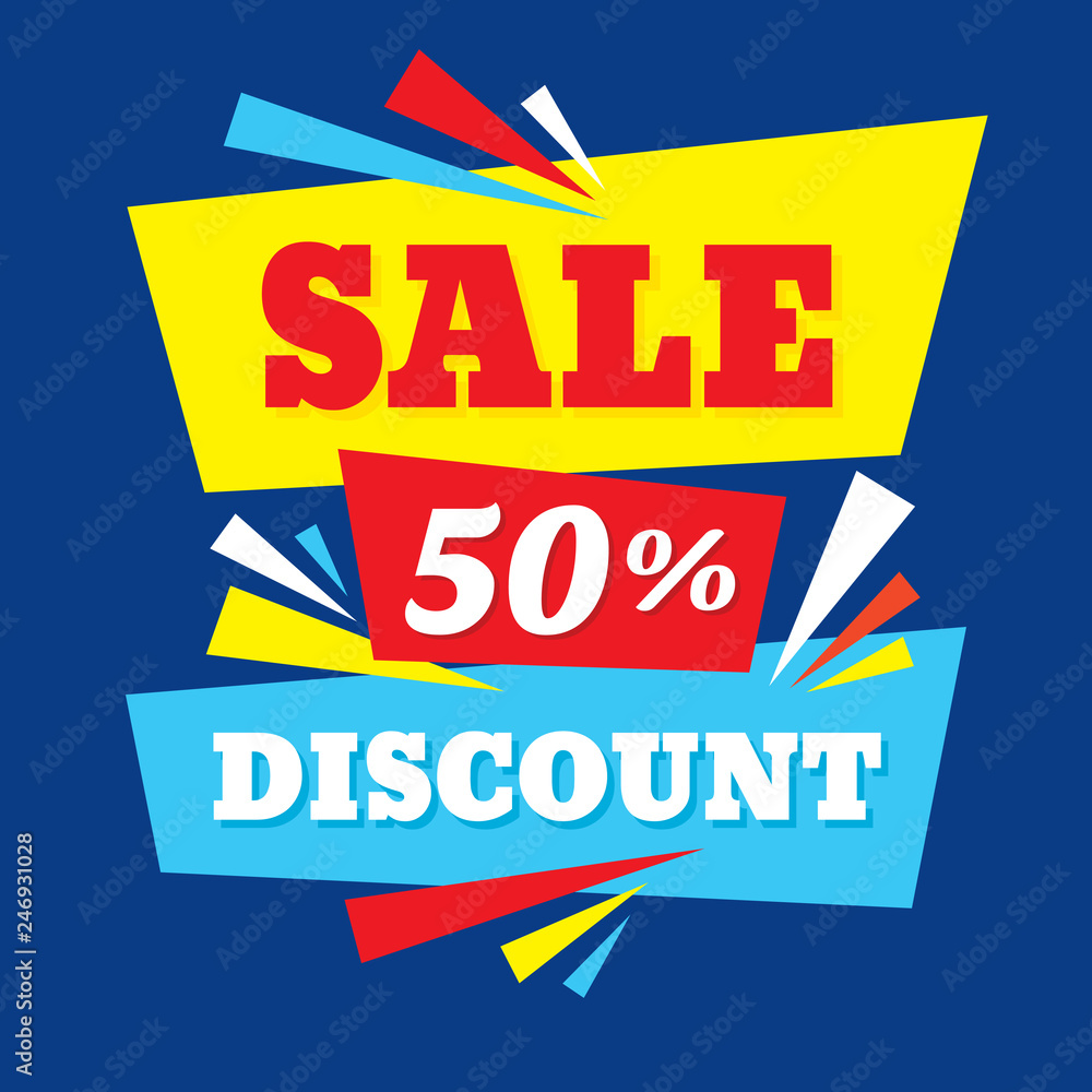 Sale - abstract concept banner vector illustration. 50% discount special offer creative layout. Graphic geometric design element