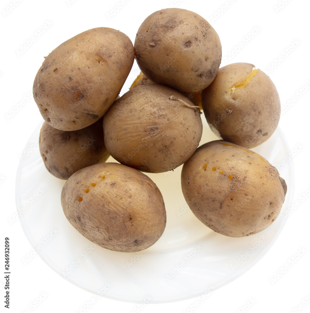 Boiled potatoes in a plate isolated on white background Boiled potatoes in a plate isolated on white background