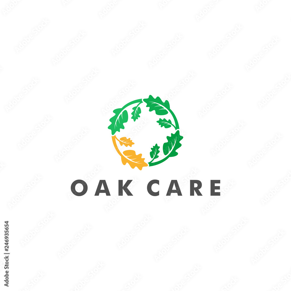 Oak Care logo design, Leaf organic icon vector