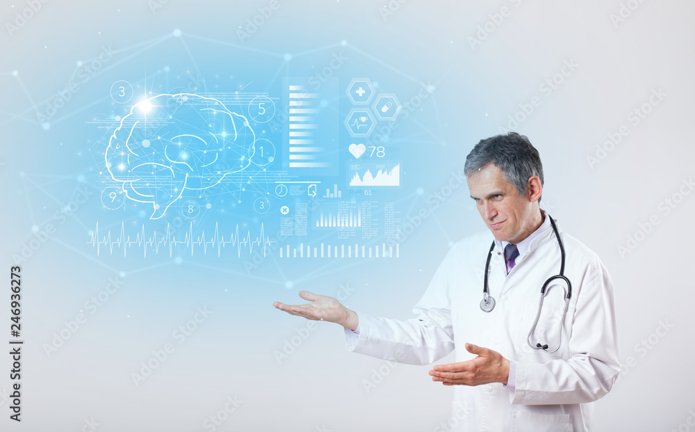 Middle aged neurologist showing the test result
Middle aged neurologist showing the test result