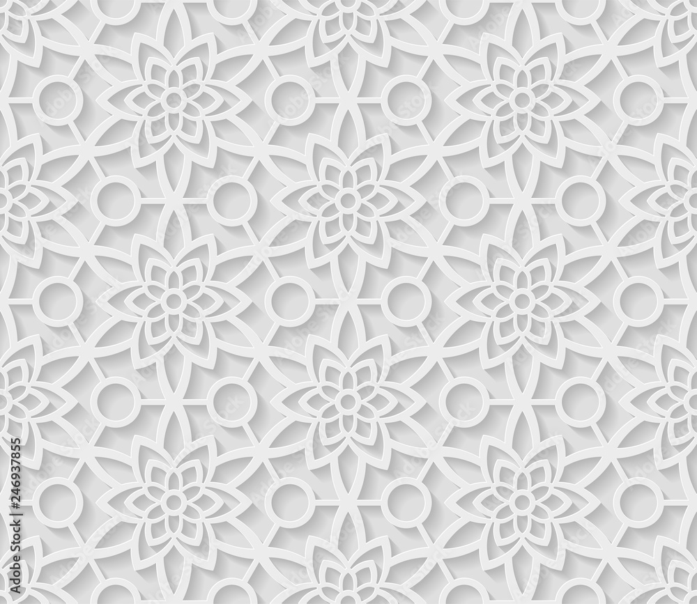 Seamless arabic geometric pattern, 3D white background, indian ornament,  persian motif, vector texture. Endless texture are suitable for web page  background, as background desktop PC, etc. Stock Vector | Adobe Stock