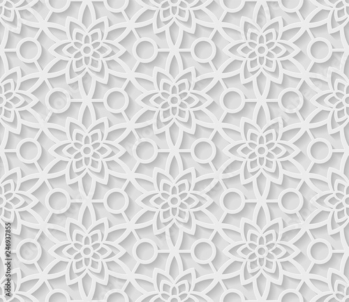 Seamless arabic geometric  pattern, 3D white background, indian ornament, persian motif, vector texture. Endless texture are suitable for web page  background, as background desktop PC, etc.