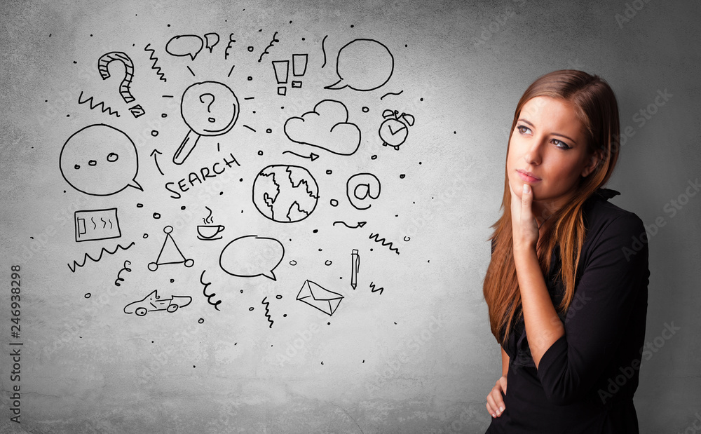 Young person thinking with office problems concept
Young person thinking with office problems concept