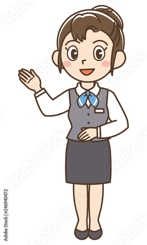 ビジネス　制服　女性　案内　右手