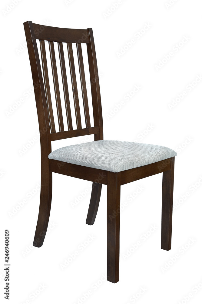 Dining room elegant chair. Classic brown wooden chair for dining and kitchen, isolated on white background Dining room elegant chair. Classic brown wooden chair for dining and kitchen, isolated on white background