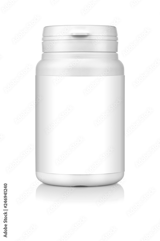 Medicine bottle with blank label isolated on white background, with nice reflection. Clipping path included. Medicine bottle with blank label isolated on white background, with nice reflection. Clipping path included.