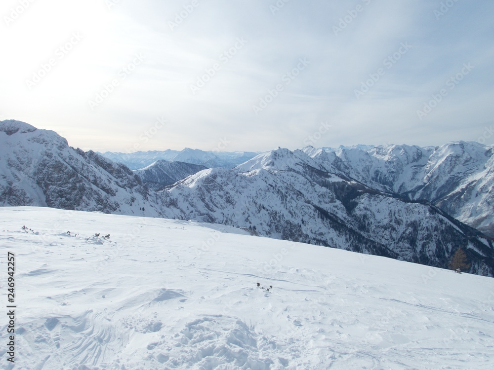 beautiful winter lanscape skitouring in the alps