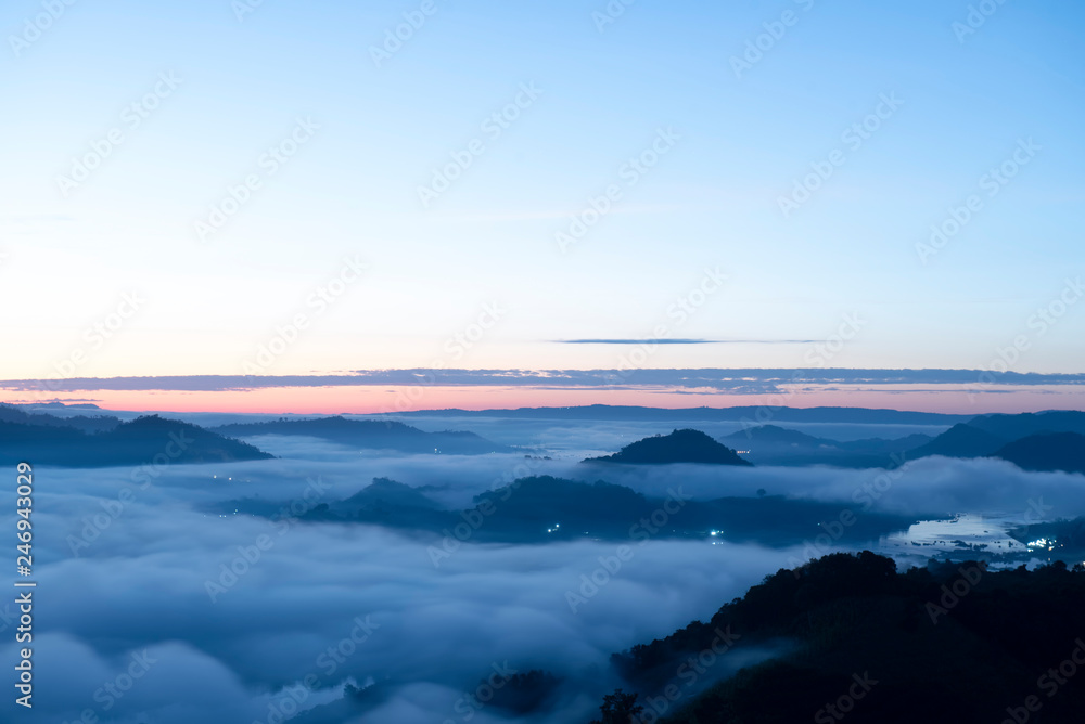 Scenery photos at the sea fog spot in the sunrise before in Nong Khai, Thailand, Asia Scenery photos at the sea fog spot in the sunrise before in Nong Khai, Thailand, Asia