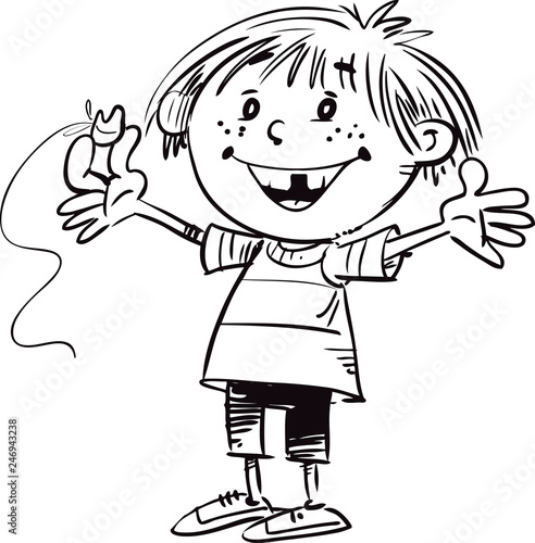 Little boy showing his first lost milk-tooth