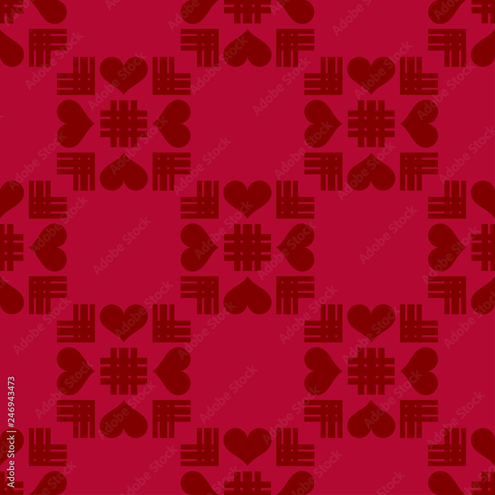 Obraz premium Seamless pattern. Mosaic of hearts and stripes. Valentine's day. Vector illustration. Can be used for wallpaper, textile, invitation card, web page background.