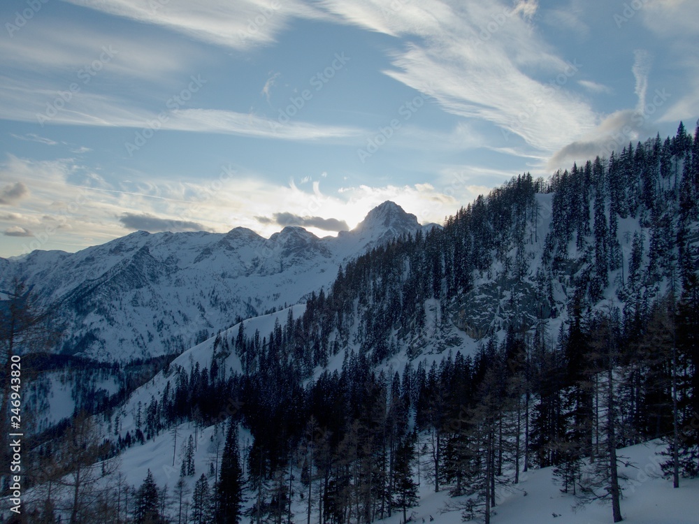 beautiful winter lanscape skitouring in the alps