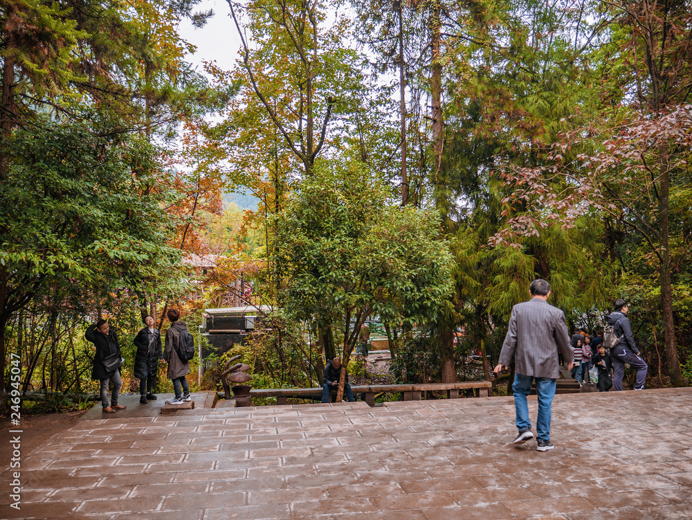 Yuanjiajie Tourist center with Beautiful nature and unacquainted Tourists on Zhangjiajie National Forest Park in Wulingyuan District Zhangjiajie City China