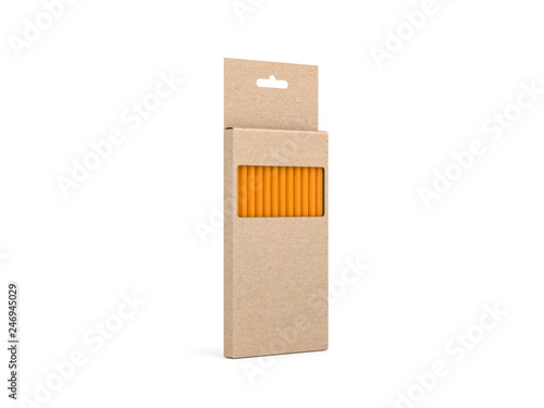 Fotografía Pencils Set in brown cardboard box Mockup isolated on white
