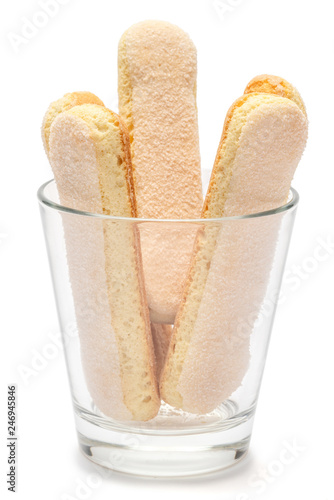 Traditional Italian Savoiardi ladyfingers Biscuits on White Background