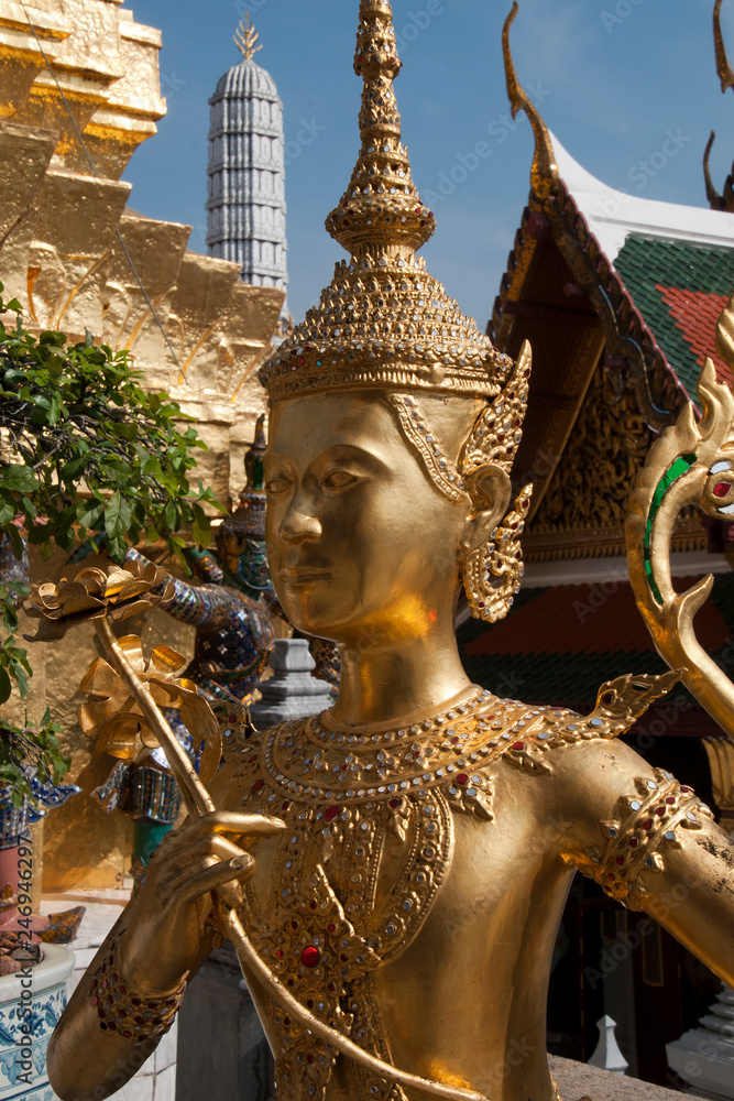 Bangkok Thailand, golden kinnari at wat Phra Kaew