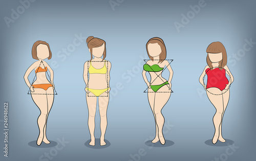 silhouettes of women with different types of figures. vector illustration.