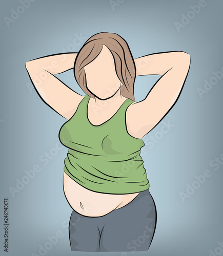 fat woman posing. the problem of obesity. losing weight. vector 