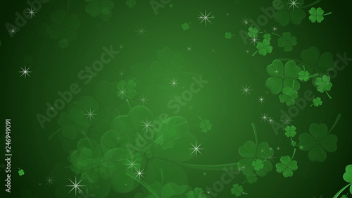 St Patrick's day illustration, clover leafs rotating on the green background with sparkles © Starmarpro