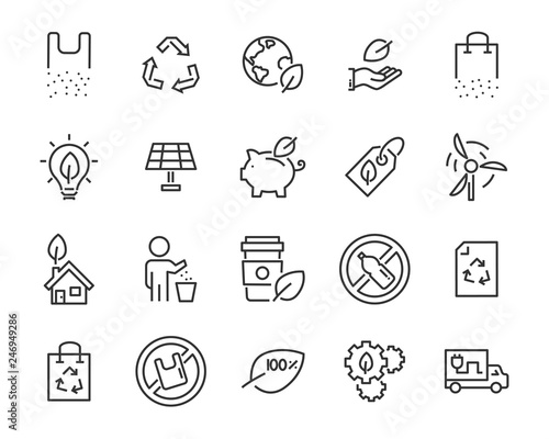 set of eco plastic icons, such as reuse, recycle, nature, green energy, zero waste