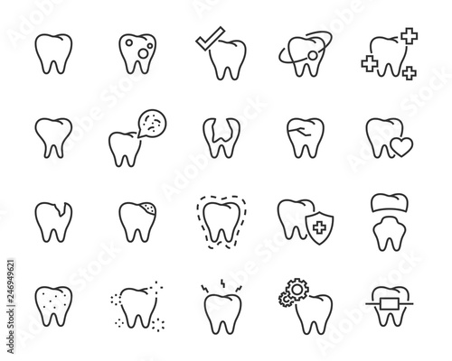 set of teeth icons, such as, tooth, dentist, clean, protect, treat, oral