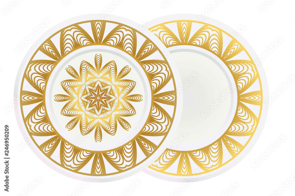 Decorative plates with Mandala ornament patterns. Home decor background. Vector illustration Decorative plates with Mandala ornament patterns. Home decor background. Vector illustration
