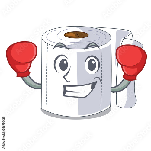 Boxing cartoon toilet paper in the bathroom