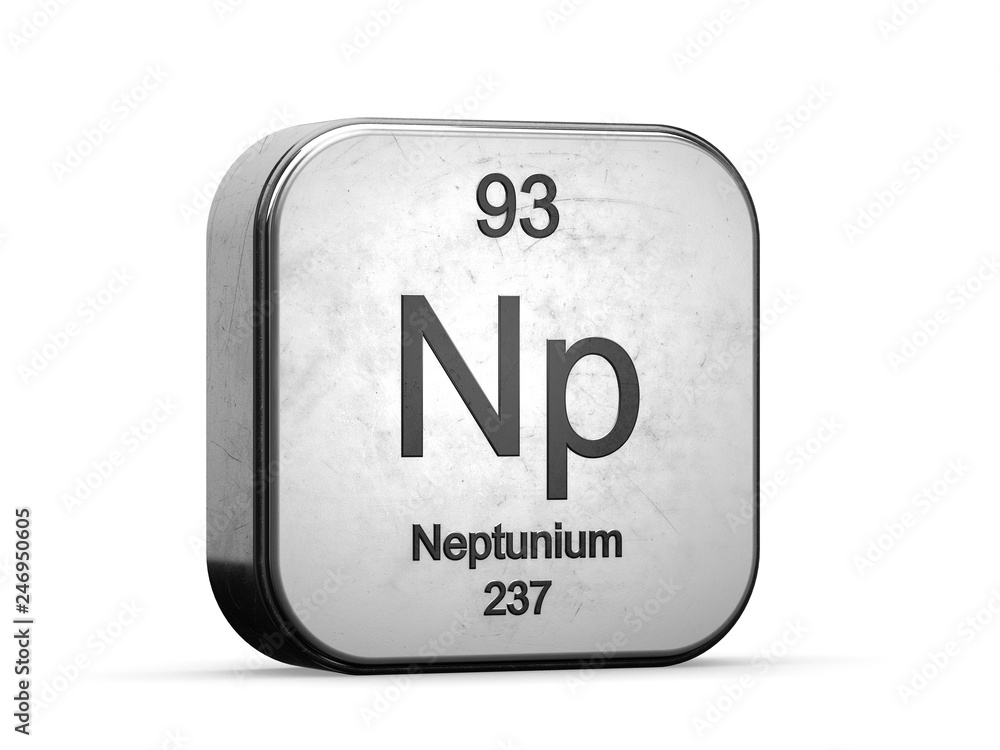 Neptunium element from the periodic table series. Metallic icon set 3D