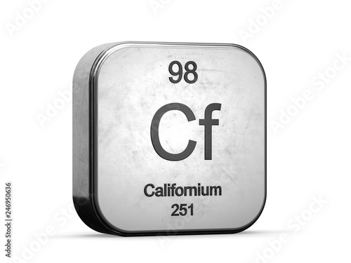 Californium element from the periodic table series. Metallic icon set 3D rendered on white background 